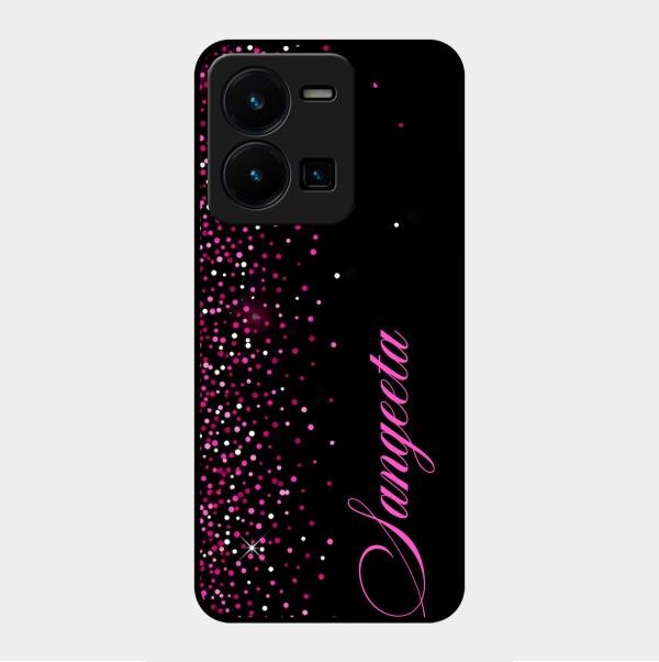 Glitter Customize Glass Case Cover Pink For Vivo Y35
