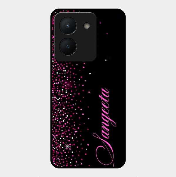 Glitter Customize Glass Case Cover Pink For Vivo Y36