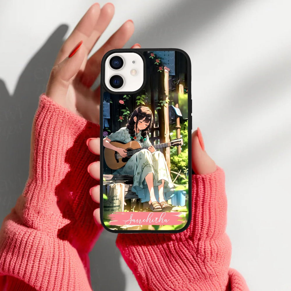 Guitar Girl Glossy Metal Case Cover For iPhone