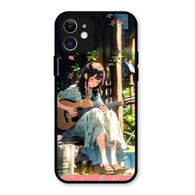 Guitar Girl Glossy Metal Case Cover For iPhone 12