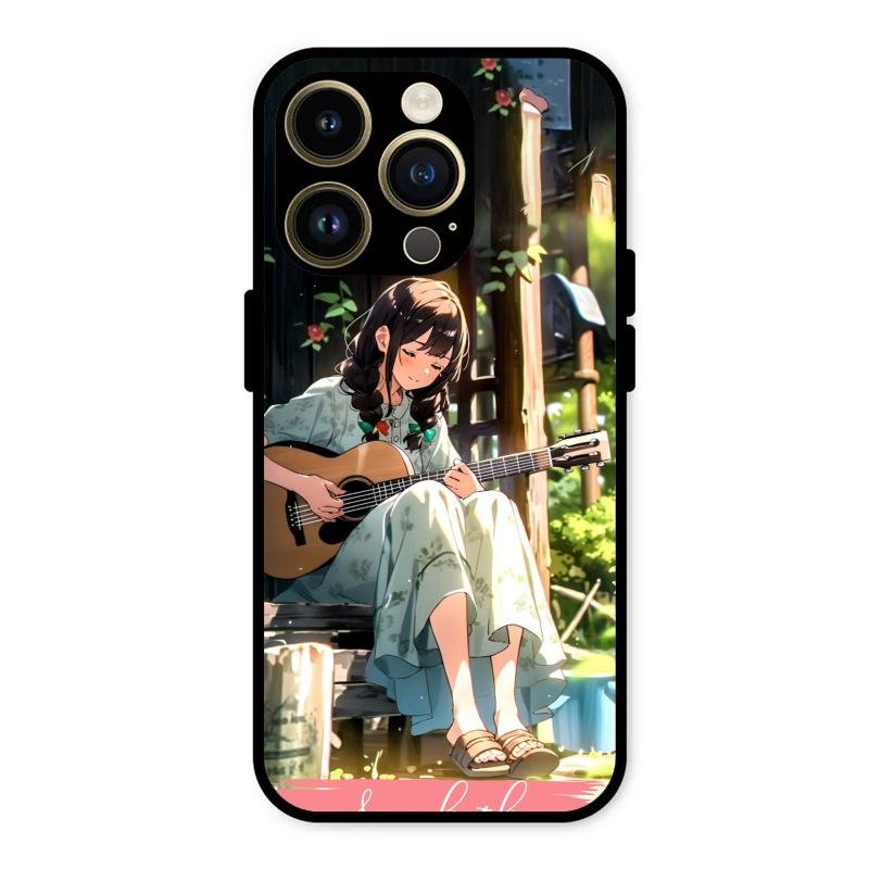 Guitar Girl Glossy Metal Case Cover For iPhone 14 Pro