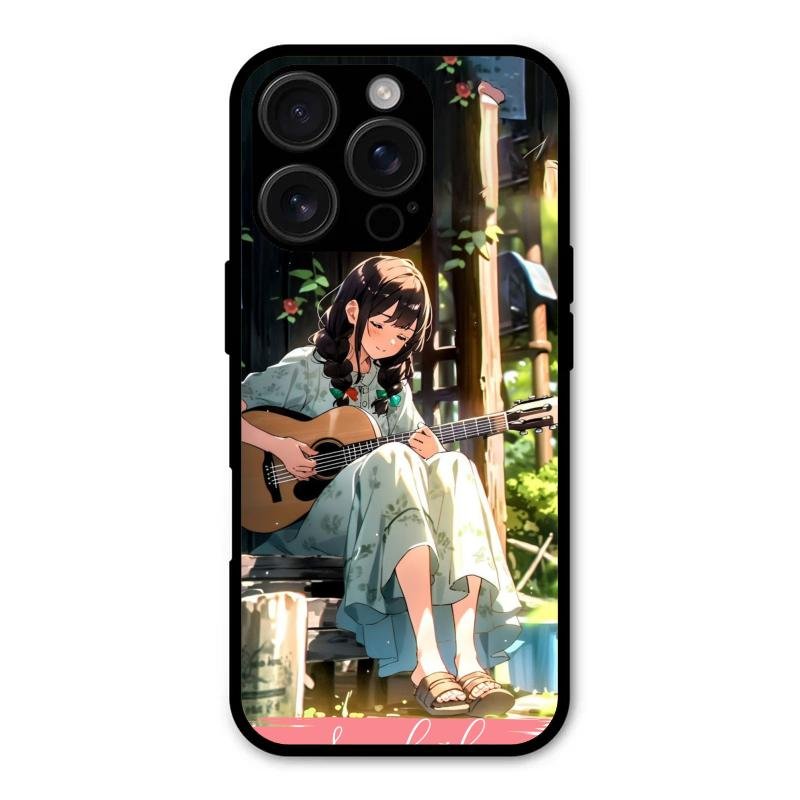 Guitar Girl Glossy Metal Case Cover For iPhone 16 Pro Max