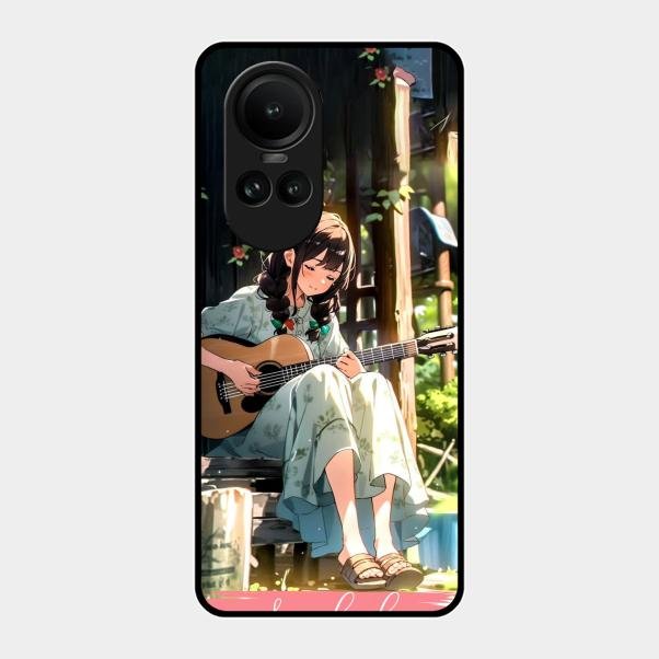 Guitar Girl Glossy Metal Case Cover For Oppo Reno 10 5G