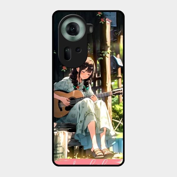 Guitar Girl Glossy Metal Case Cover For Oppo Reno 11 5G