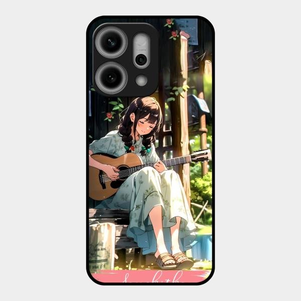 Guitar Girl Glossy Metal Case Cover For Oppo Reno 14 Pro 5G