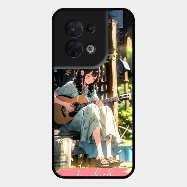 Guitar Girl Glossy Metal Case Cover For Oppo Reno 8 5G