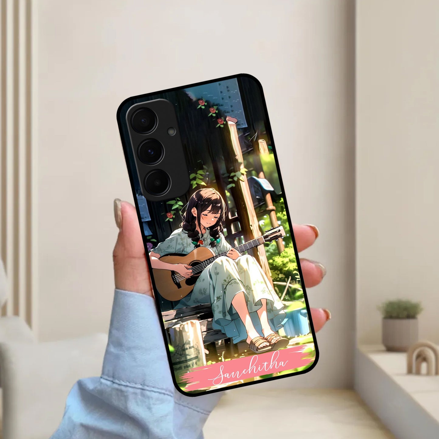 Guitar Girl Glossy Metal Case Cover For Samsung