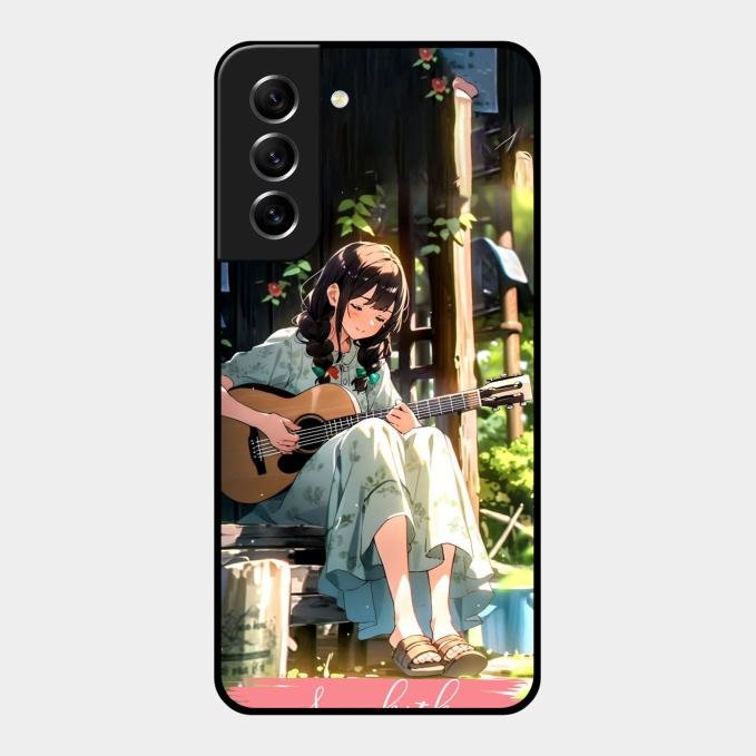 Guitar Girl Glossy Metal Case Cover For Samsung Galaxy S21 Fe 5G