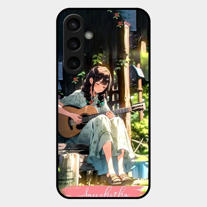 Guitar Girl Glossy Metal Case Cover For Samsung Galaxy S23 Fe 5G
