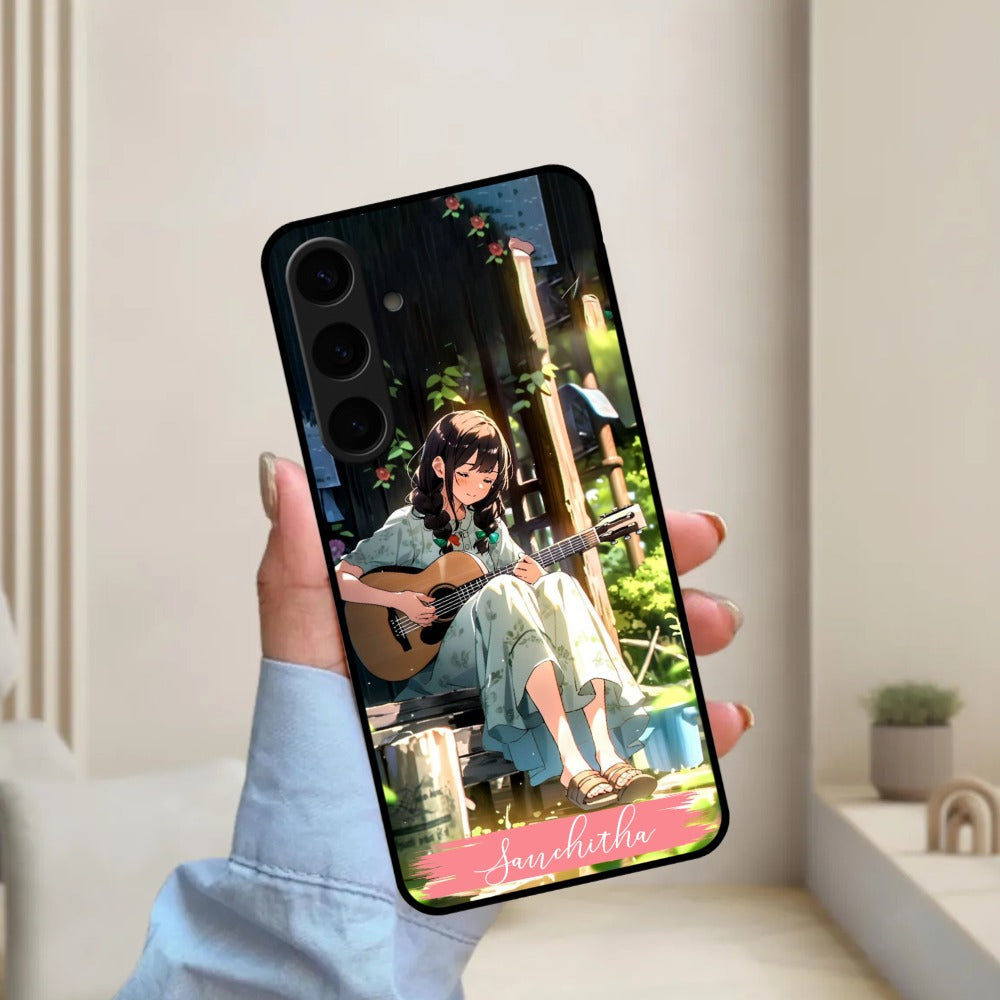 Guitar Girl Glossy Metal Case Cover For Samsung