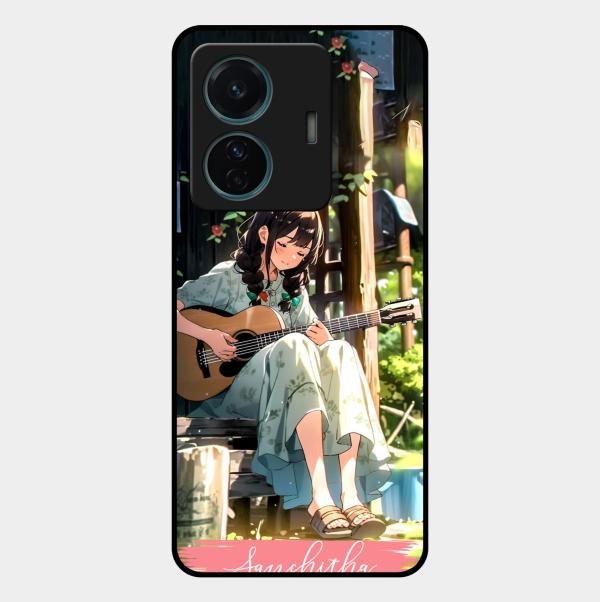 Guitar Girl Glossy Metal Case Cover For Vivo T1 Pro 5G