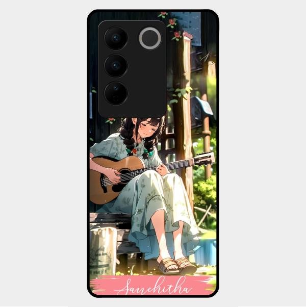 Guitar Girl Glossy Metal Case Cover For Vivo V27 5G