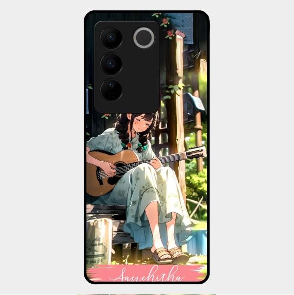 Guitar Girl Glossy Metal Case Cover For Vivo V27 Pro 5G