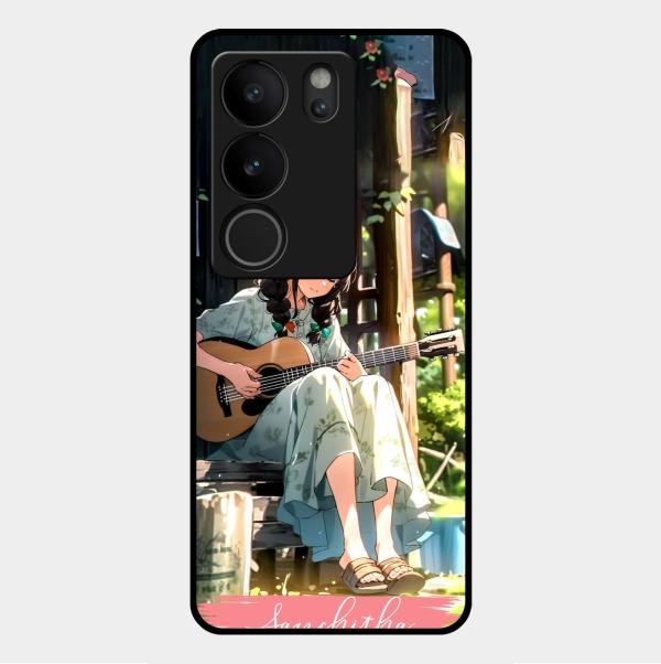 Guitar Girl Glossy Metal Case Cover For Vivo V29 Pro 5G