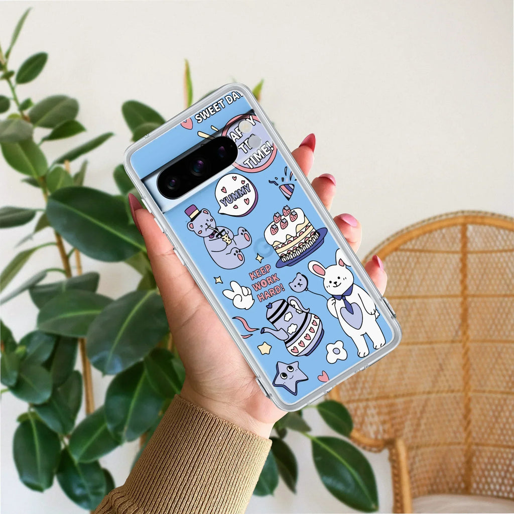 Happy Tea Time Transparent Silicon Case For Google Pixel 8 Pro 5G