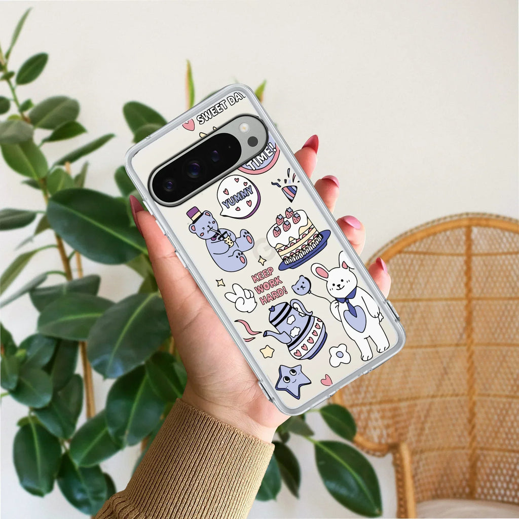 Happy Tea Time Transparent Silicon Case For Google Pixel 10 Pro XL