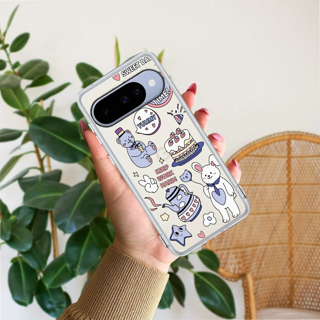 Happy Tea Time Transparent Silicon Case For Google Pixel 10