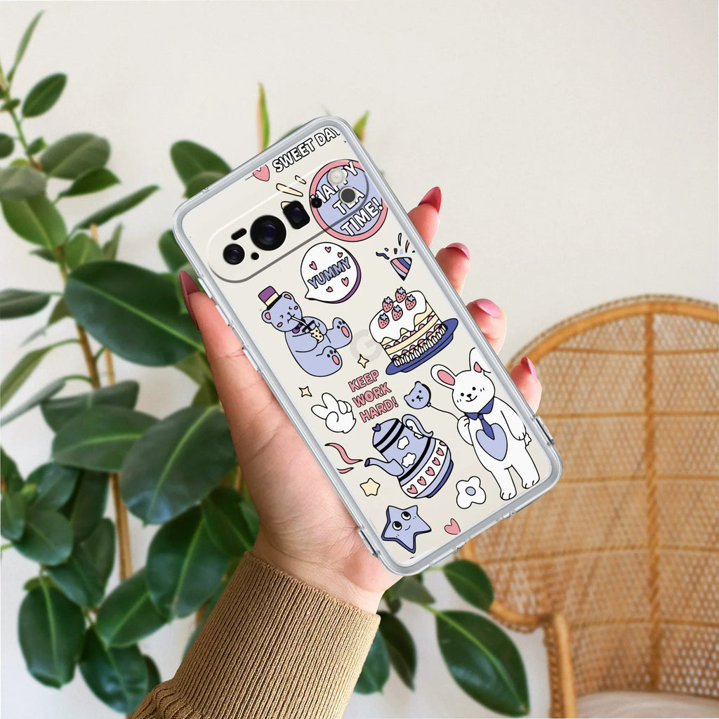 Happy Tea Time Transparent Silicon Case For Google Pixel 10 Pro XL