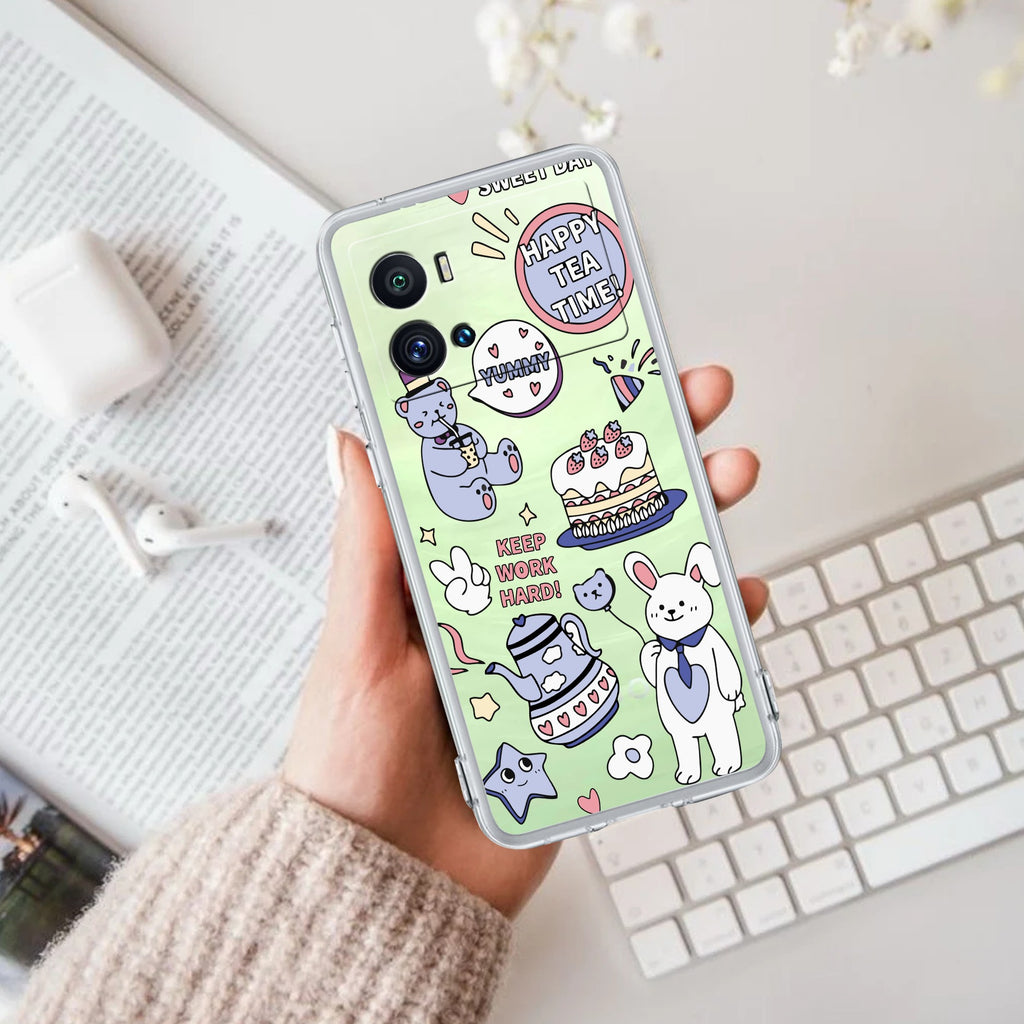 Happy Tea Time Transparent Silicon Case For iQOO Neo 7 Pro 5G