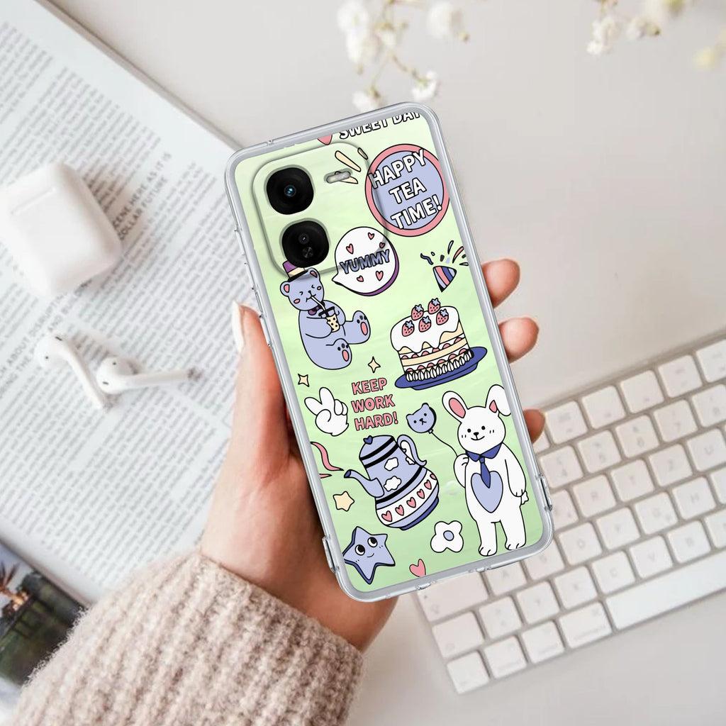 Happy Tea Time Transparent Silicon Case For iQOO Z9x 5G