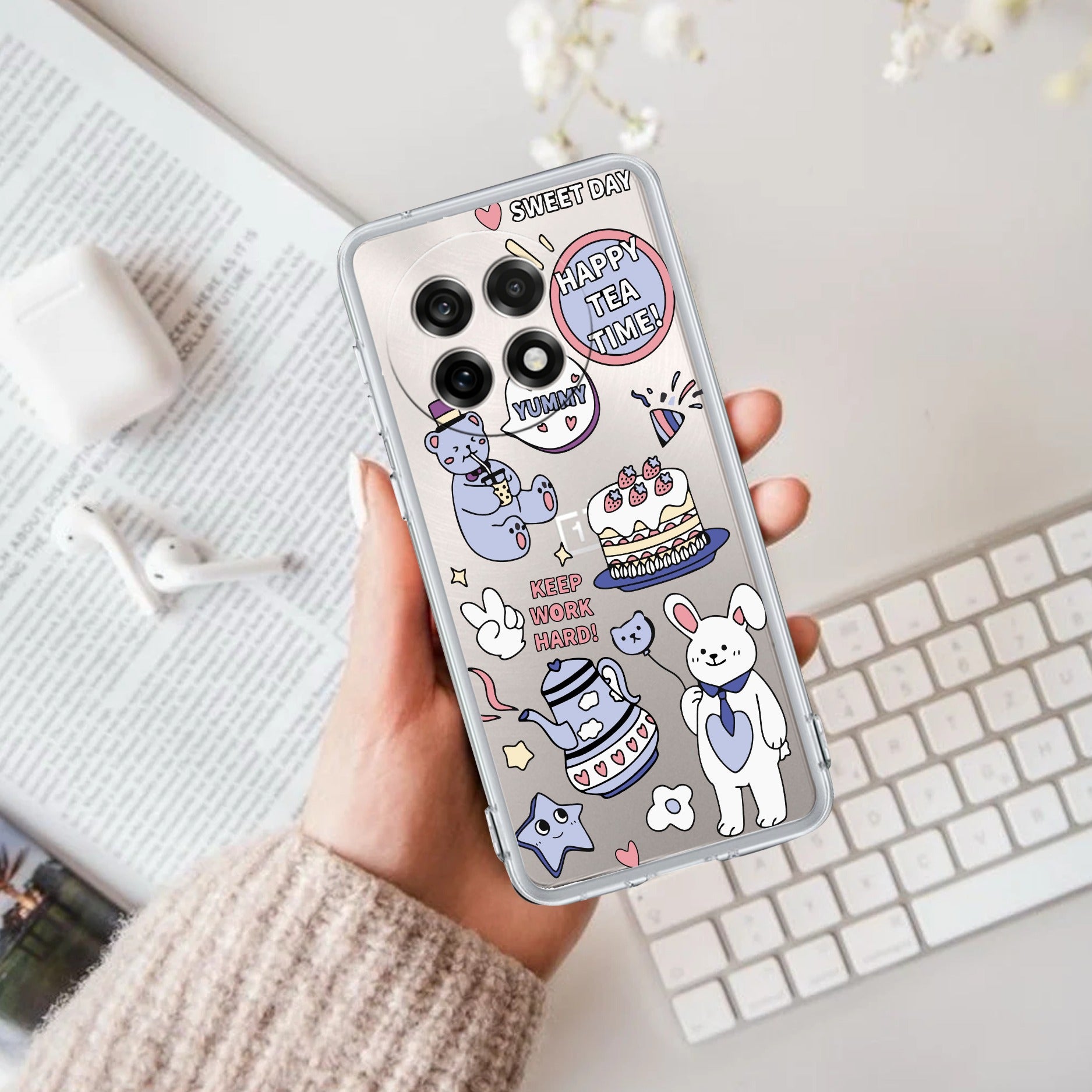 Happy Tea Time Transparent Silicon Case For OnePlus 13R 5G