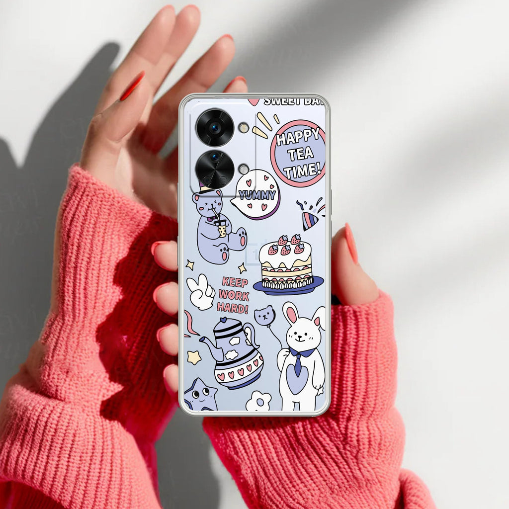 Happy Tea Time Transparent Silicon Case For OnePlus Nord 2T 5G