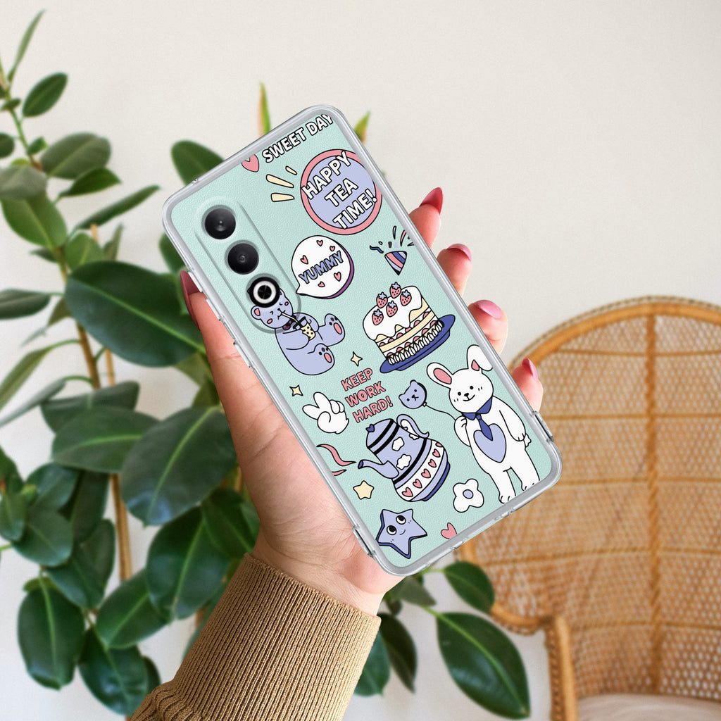 Happy Tea Time Transparent Silicon Case For OnePlus Nord CE 4 5G