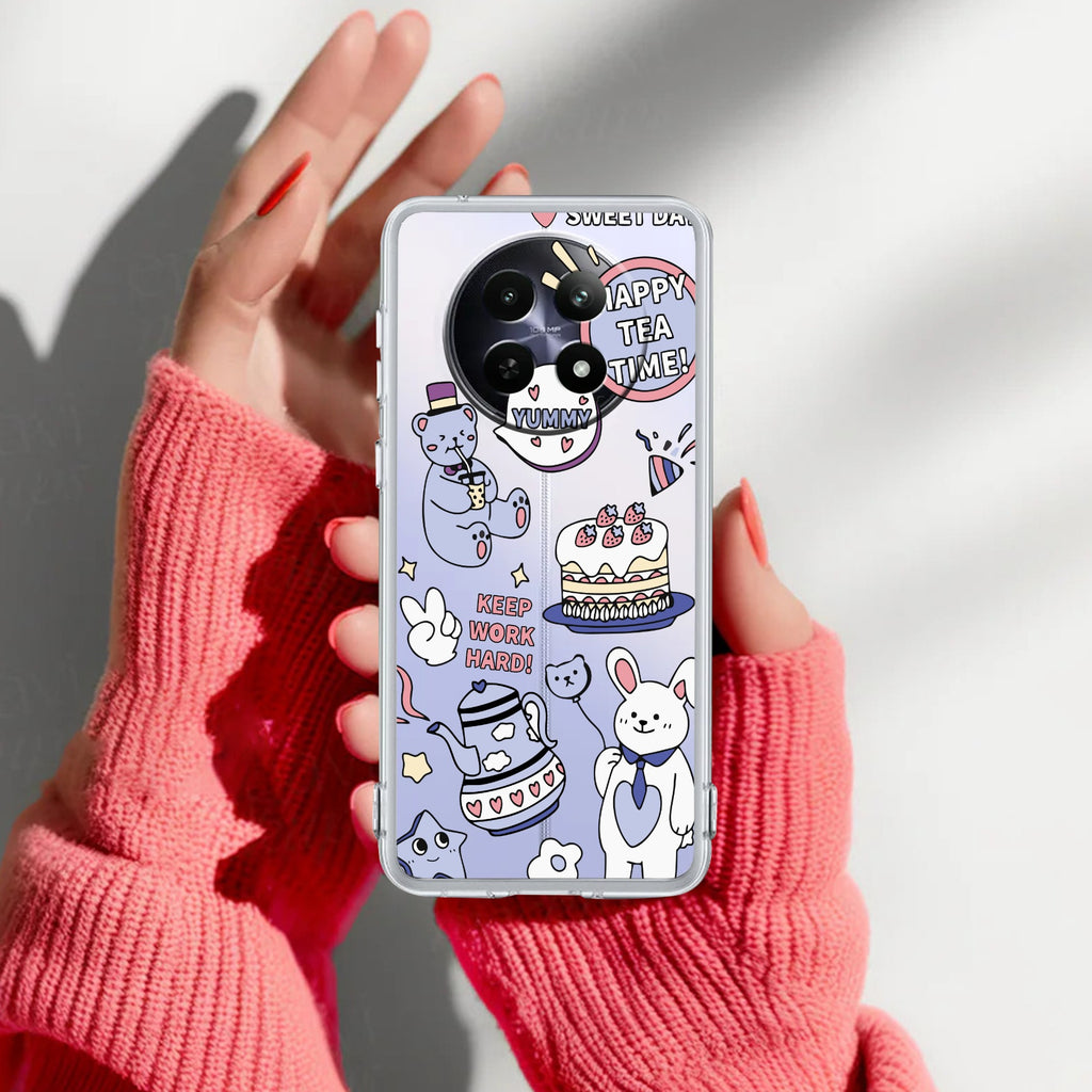 Happy Tea Time Transparent Silicon Case For Realme 13 Pro 5G