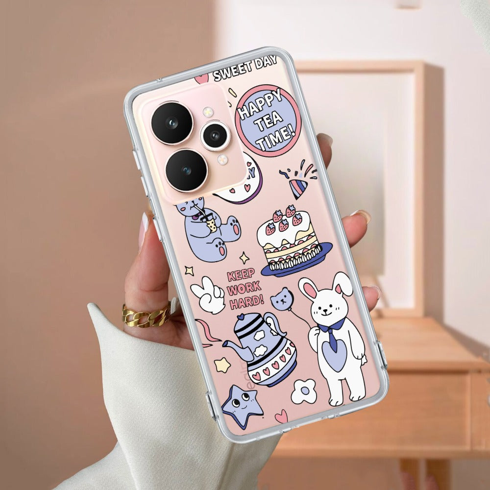 Happy Tea Time Transparent Silicon Case For Realme/Narzo
