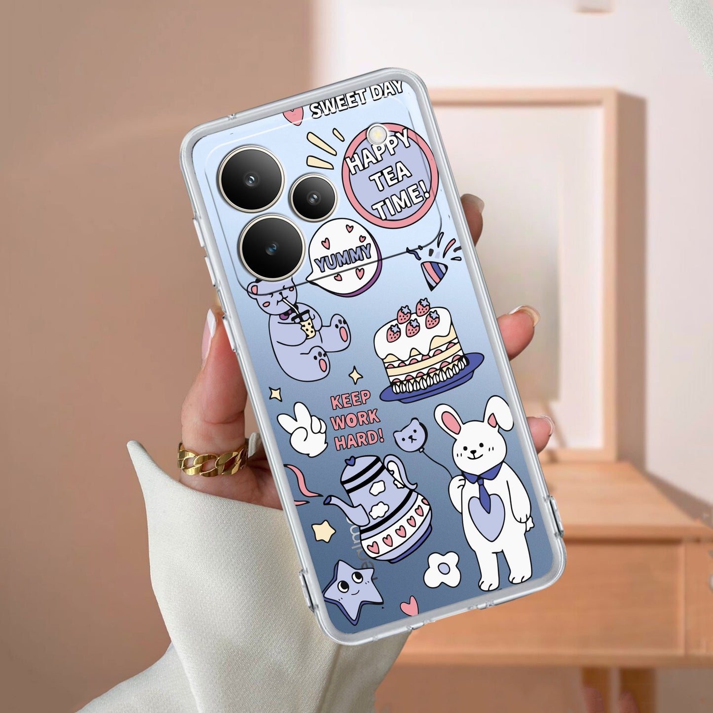 Happy Tea Time Transparent Silicon Case For Realme/Narzo