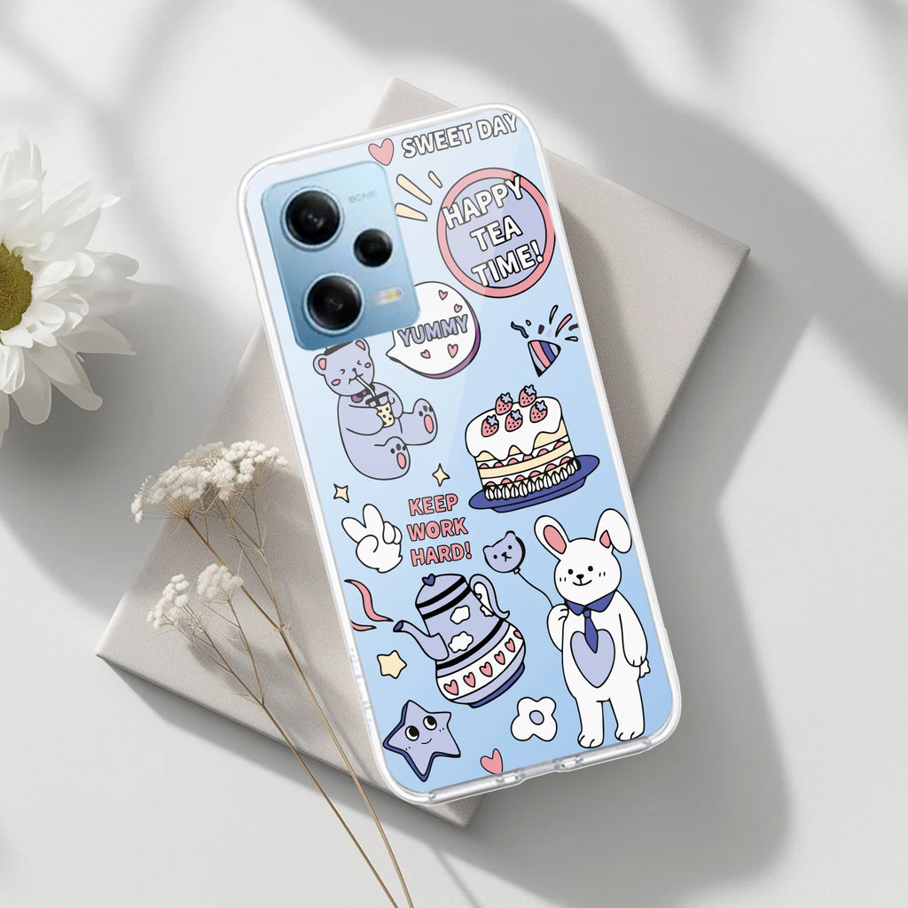 Happy Tea Time Transparent Silicon Case For Redmi Note 12 5G