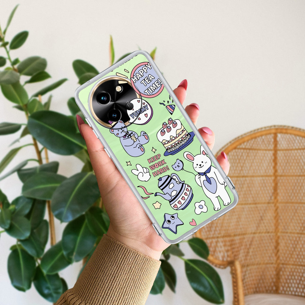 Happy Tea Time Transparent Silicon Case For Vivo T3X 5G