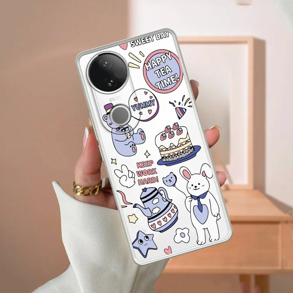Happy Tea Time Transparent Silicon Case For Vivo V30e 5G