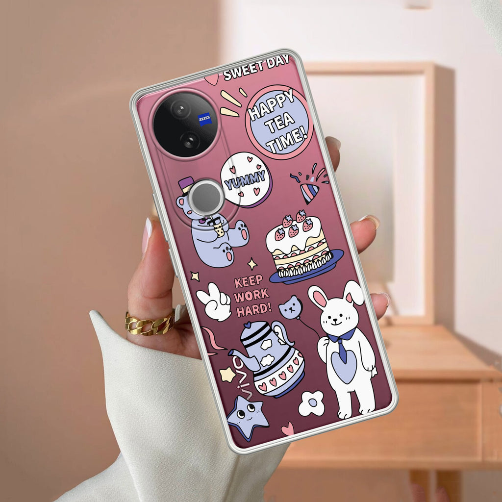Happy Tea Time Transparent Silicon Case For Vivo V50 5G