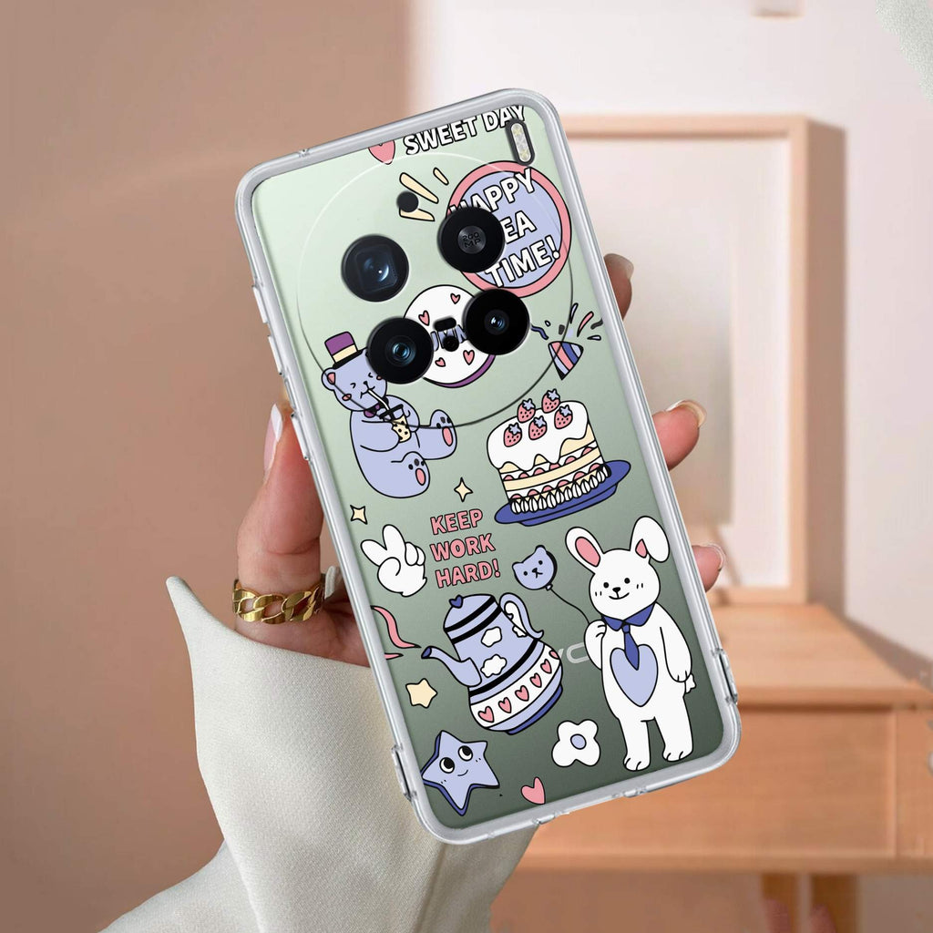 Happy Tea Time Transparent Silicon Case For Vivo T4R 5G