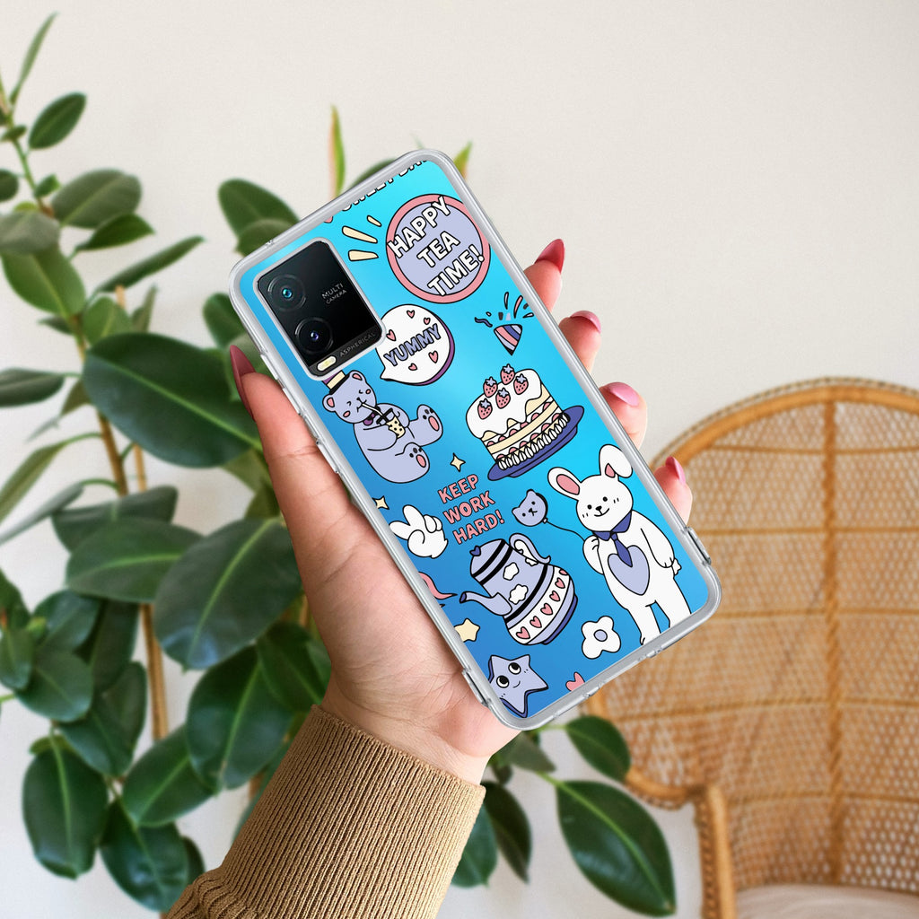 Happy Tea Time Transparent Silicon Case For Vivo T1x
