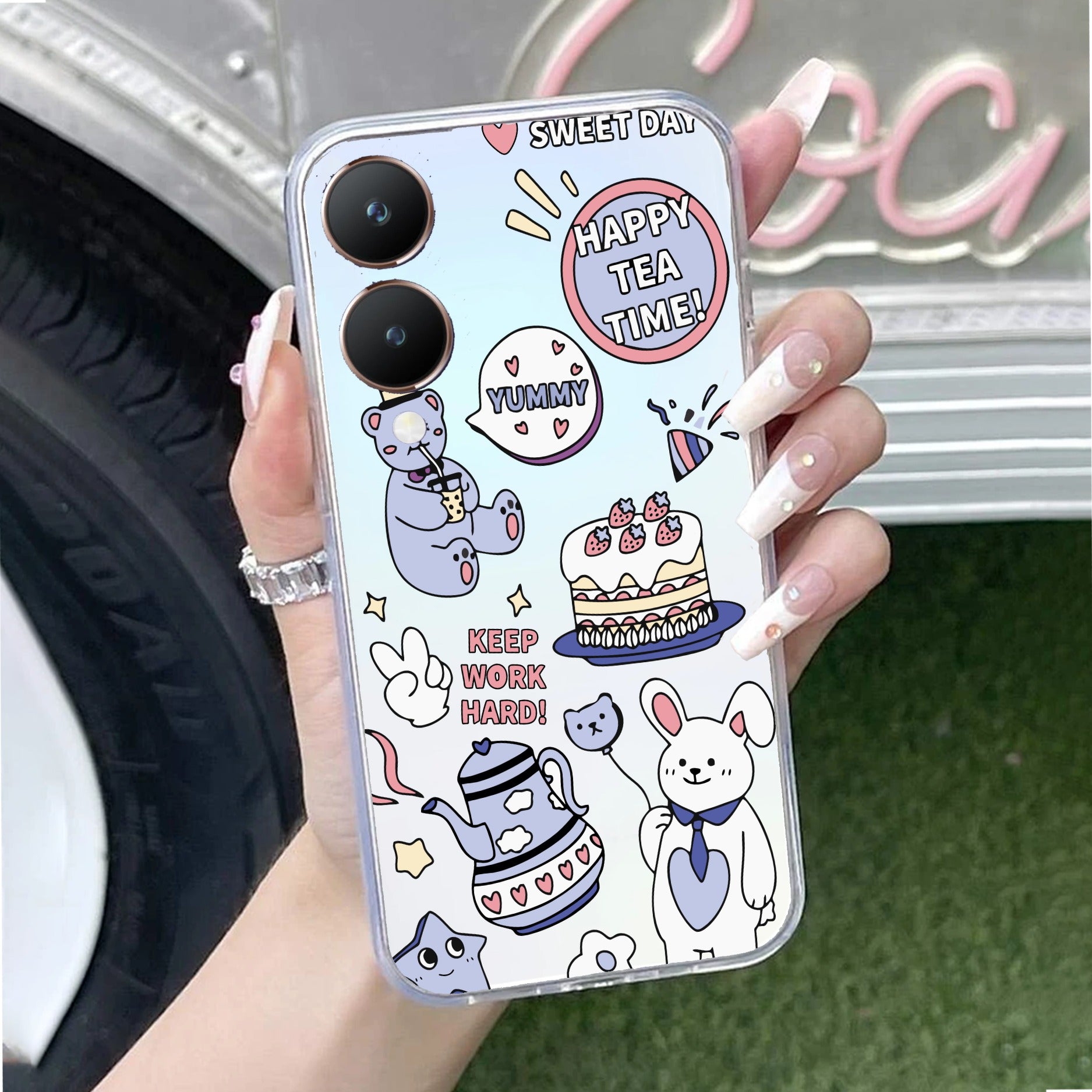 Happy Tea Time Transparent Silicon Case For Vivo Y28 5G