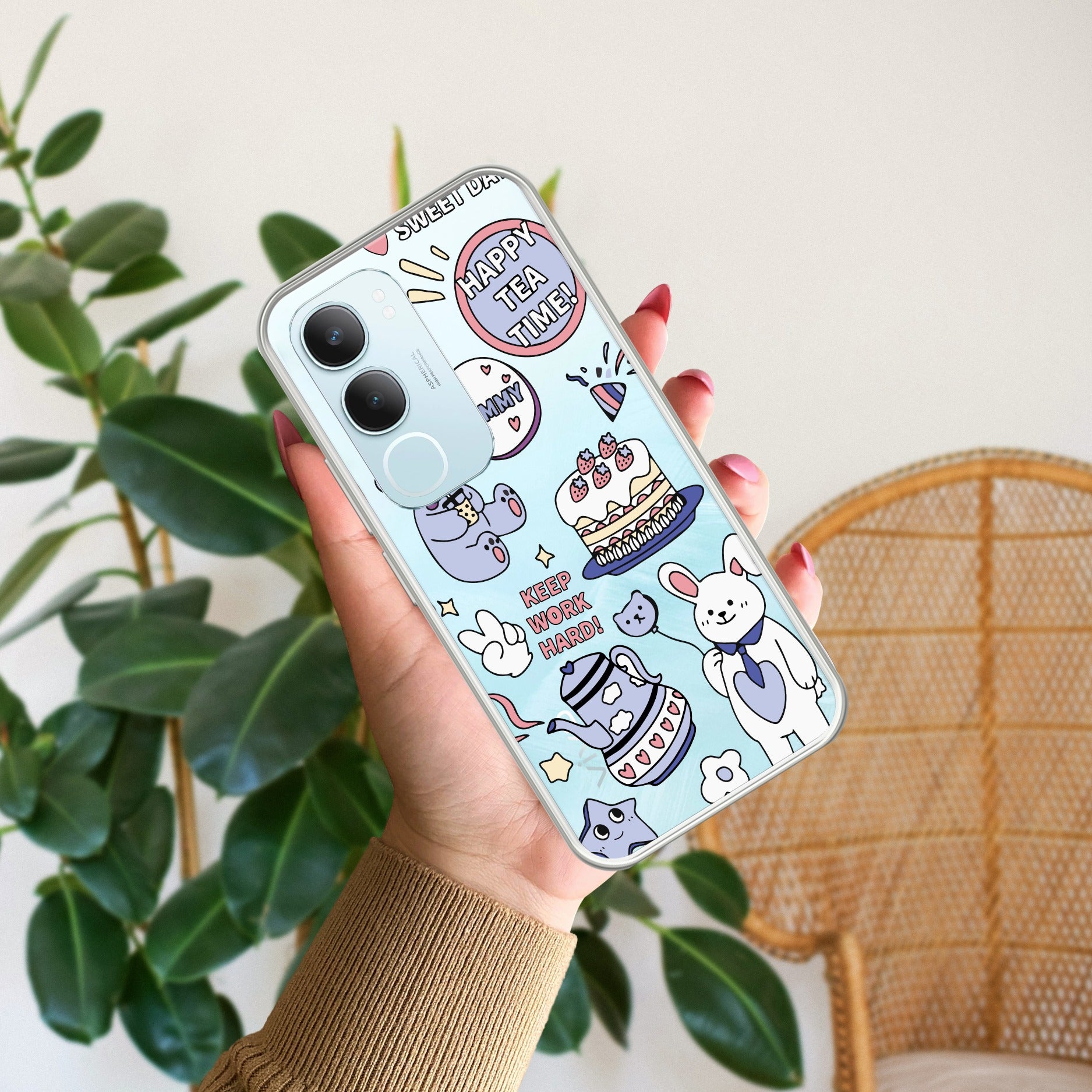 Happy Tea Time Transparent Silicon Case For Vivo Y29 5G