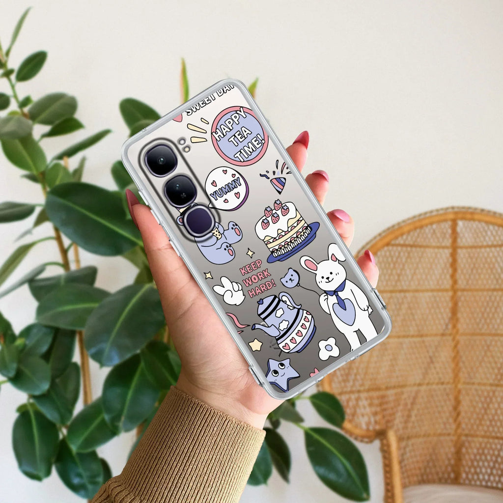 Happy Tea Time Transparent Silicon Case For Vivo Y300 5G
