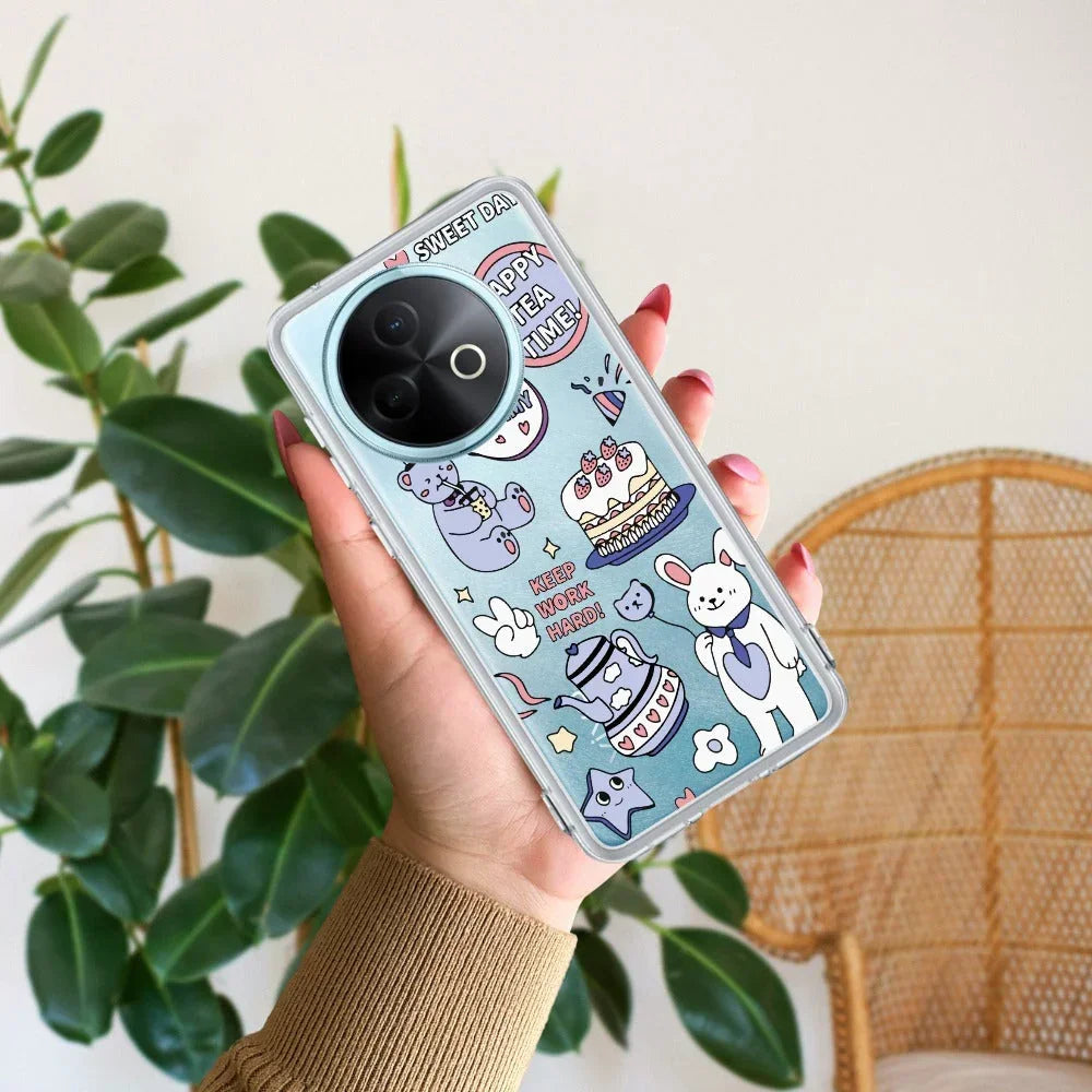Happy Tea Time Transparent Silicon Case For Vivo V29 5G