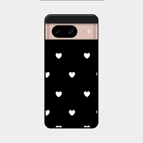 Heart Pattern Black Glass Case Cover For Google Pixel 8 5G