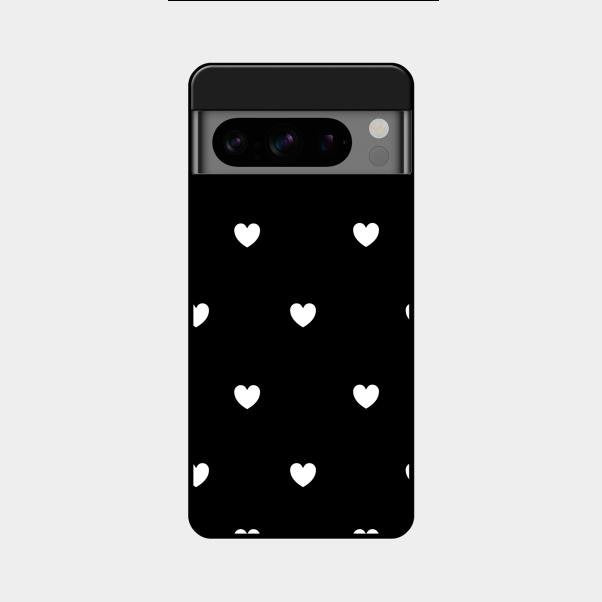 Heart Pattern Black Glass Case Cover For Google Pixel 8 Pro 5G