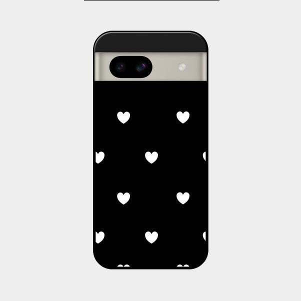 Heart Pattern Black Glass Case Cover For Google Pixel 8A 5G