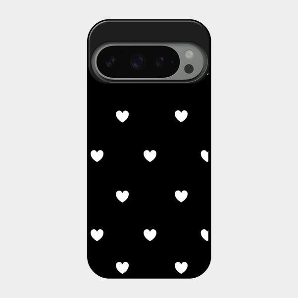 Heart Pattern Black Glass Case Cover For Google Pixel 9 Pro 5G