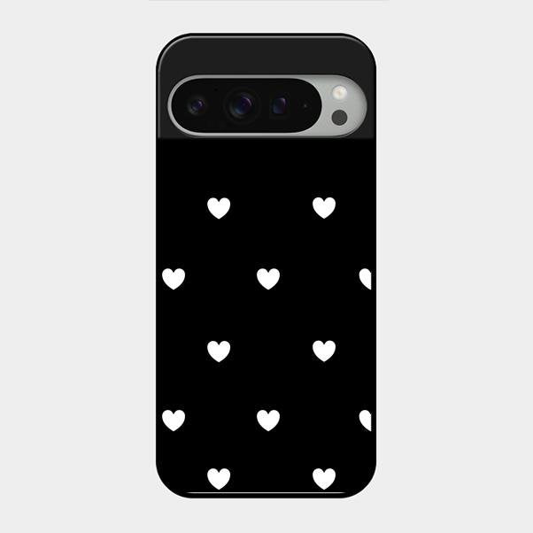 Heart Pattern Black Glass Case Cover For Google Pixel 9 Pro Xl