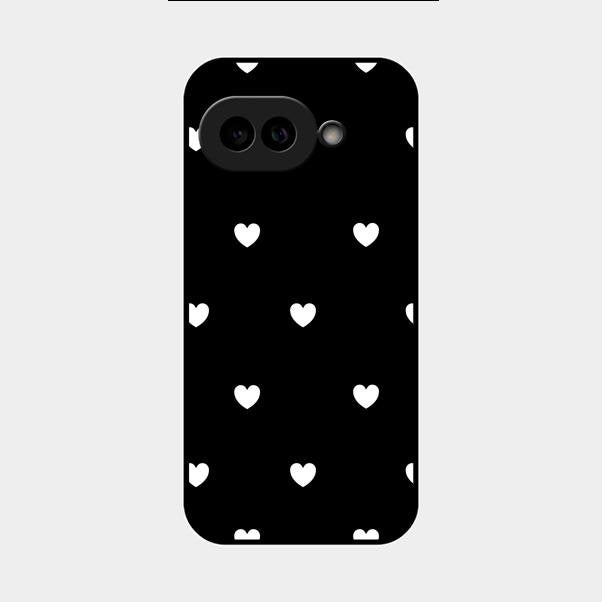 Heart Pattern Black Glass Case Cover For Google Pixel 9A 5G