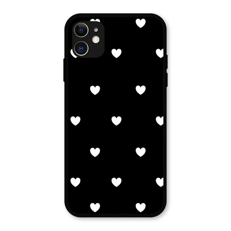 Heart Pattern Black Glass Case Cover For iPhone 11