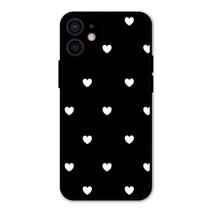 Heart Pattern Black Glass Case Cover For iPhone 12 mini