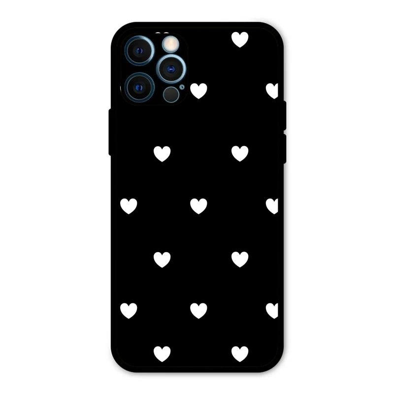 Heart Pattern Black Glass Case Cover For iPhone 12 Pro