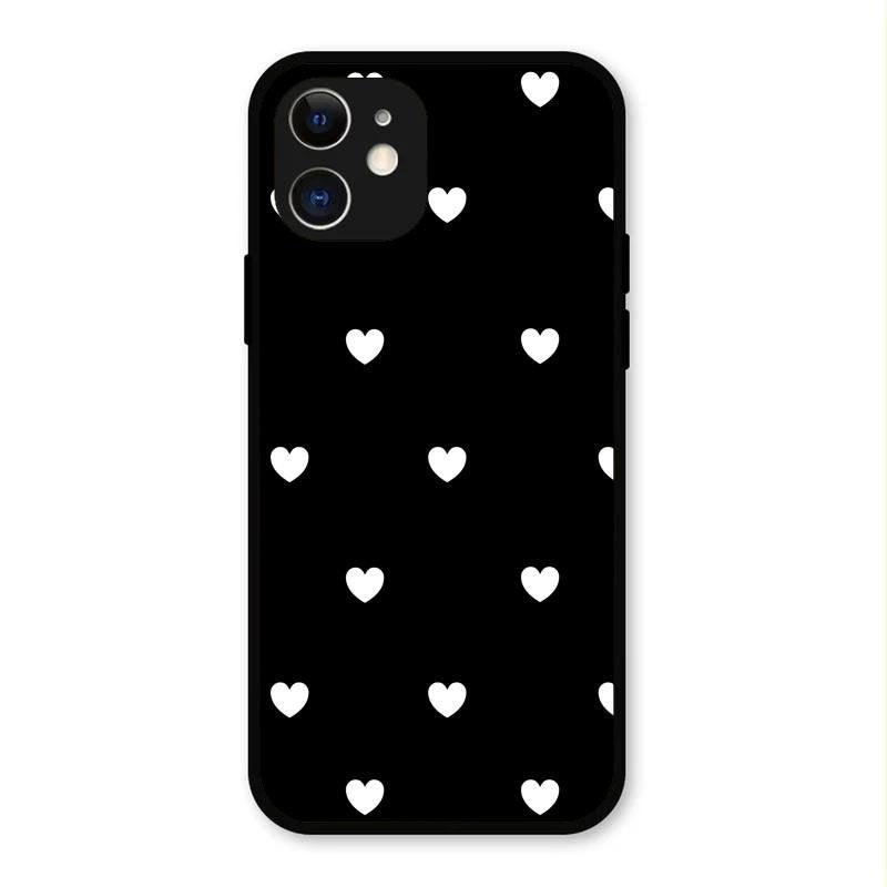 Heart Pattern Black Glass Case Cover For iPhone 12